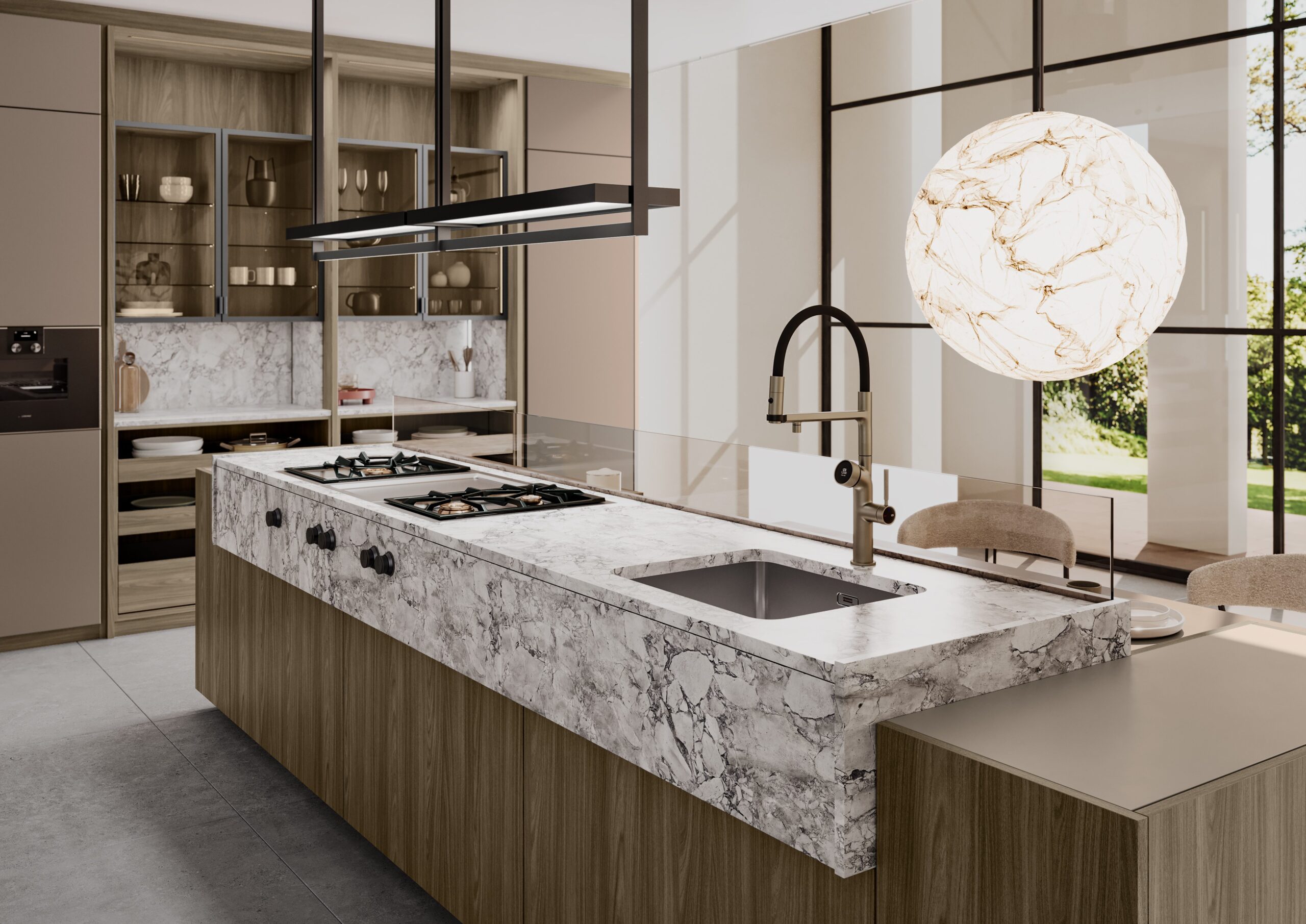 Moderne Designküche mit Glasacrylfront der Kollektion VELA und eleganter, matter Oberfläche